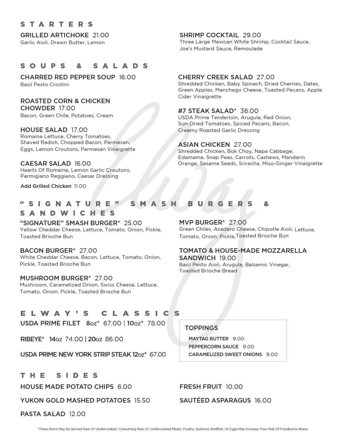Daneway Menu DIA Late Night - Elway's